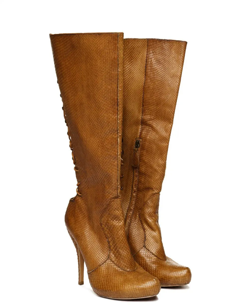 Alexander McQueen python snakeskin back-lace high heel boots thumbnail