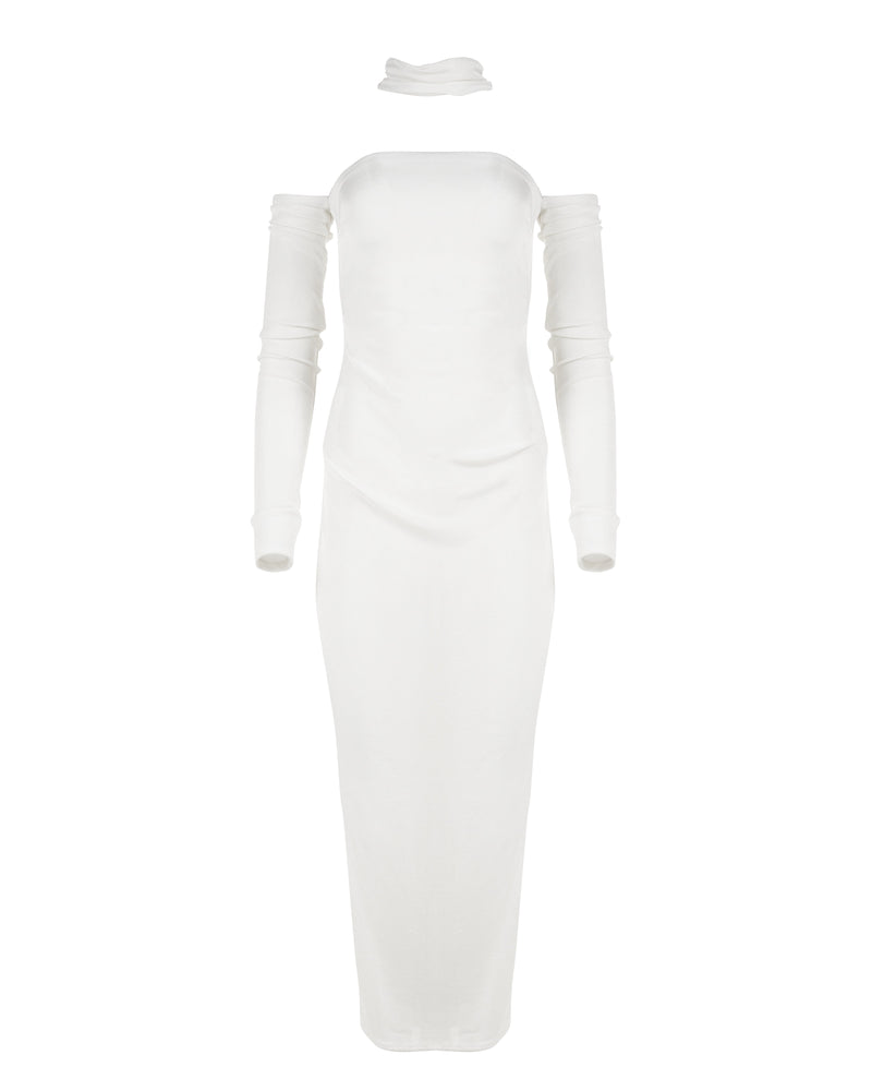 MISBHV 1-OF-1 open shoulders white long sleeve dress thumbnail