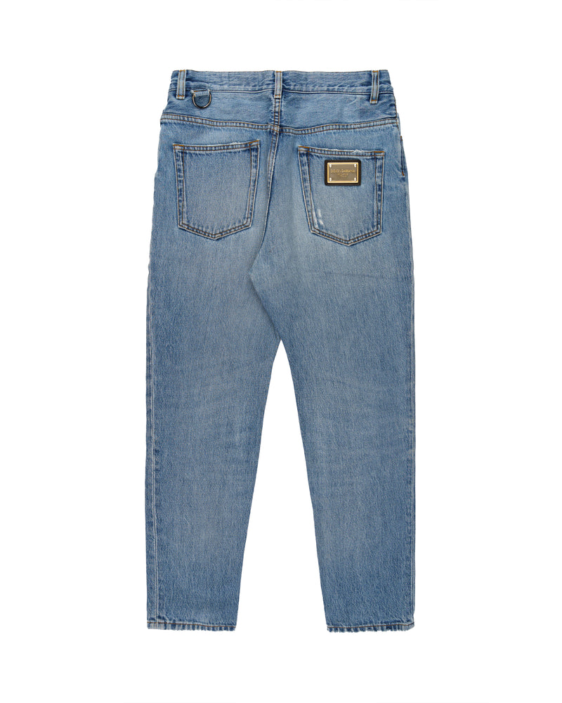 Dolce and Gabbana metal logo emblem blue denim pants thumbnail