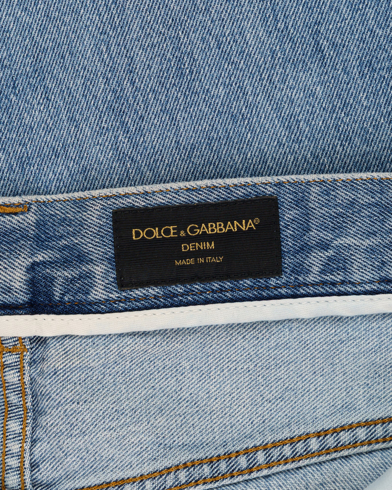 Dolce and Gabbana metal logo emblem blue denim pants thumbnail