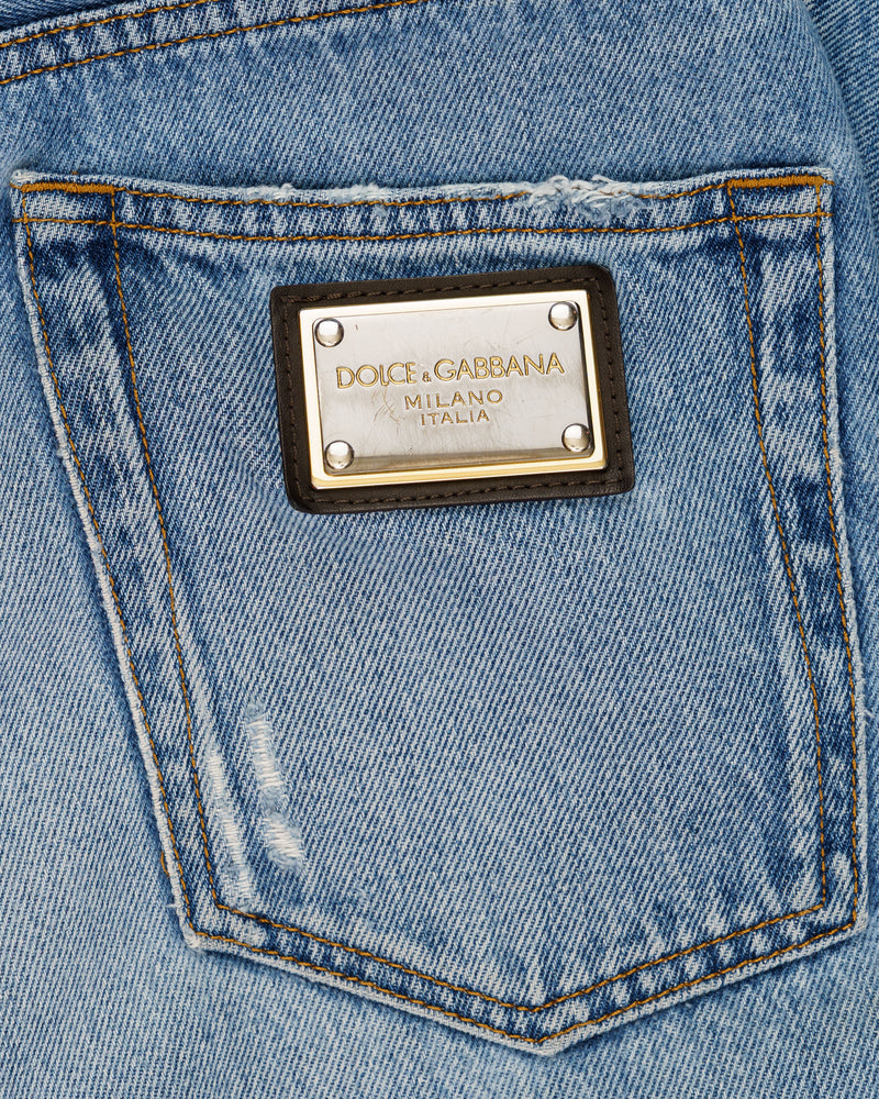 Dolce and Gabbana metal logo emblem blue denim pants thumbnail