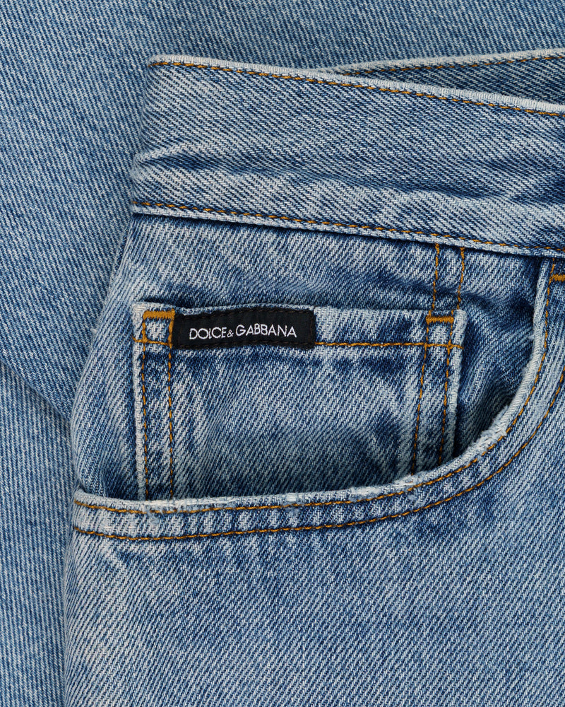 Dolce and Gabbana metal logo emblem blue denim pants thumbnail
