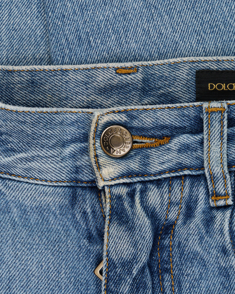 Dolce and Gabbana metal logo emblem blue denim pants thumbnail