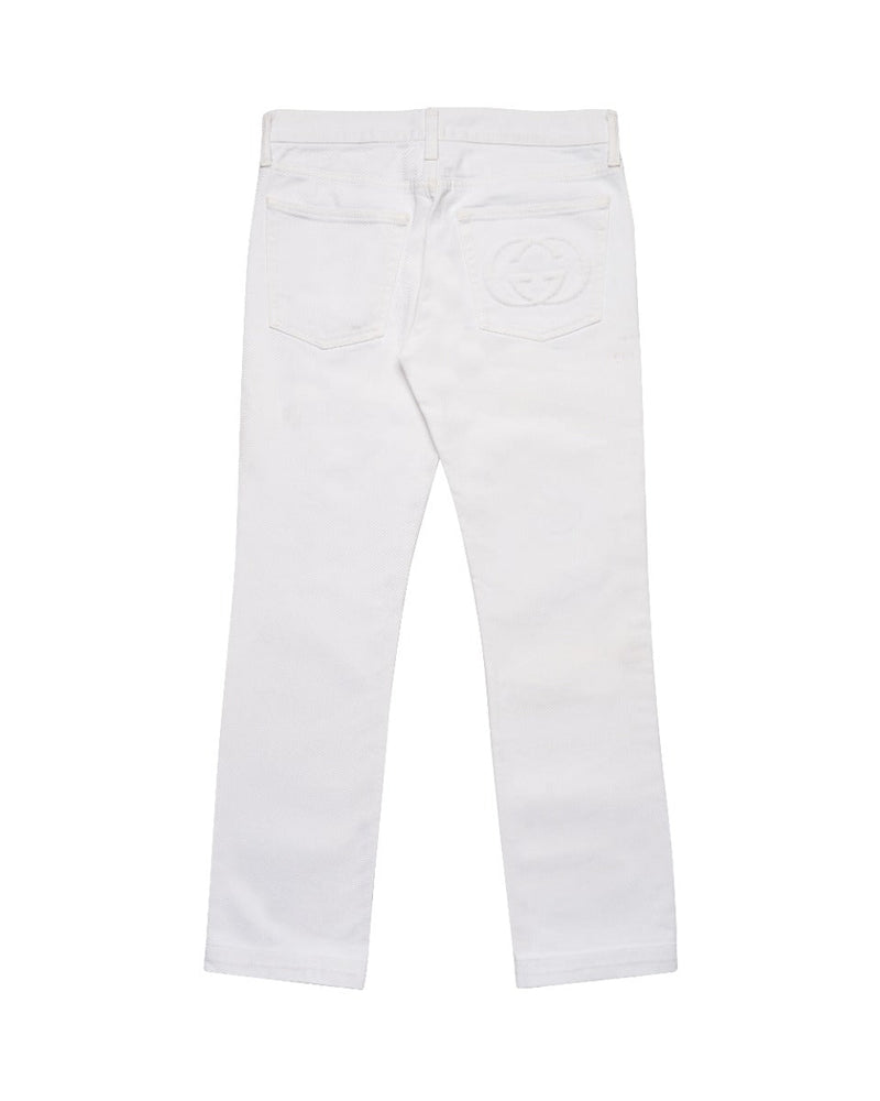 Gucci "GG" logo back pocket embroidery white denim pants thumbnail