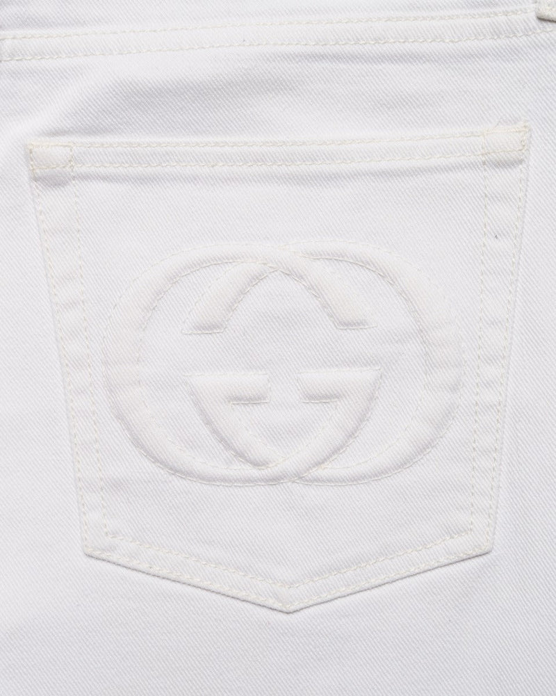 Gucci "GG" logo back pocket embroidery white denim pants thumbnail