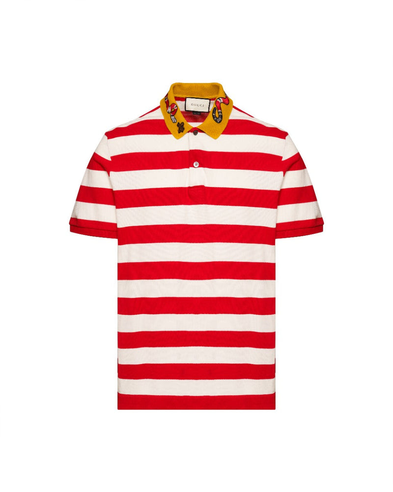 Gucci Kingsnake collar embroidery striped polo t-shirt thumbnail
