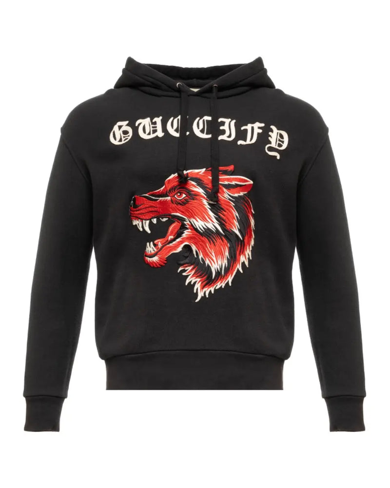 Gucci Guccify Wolf embroidered black hoodie thumbnail
