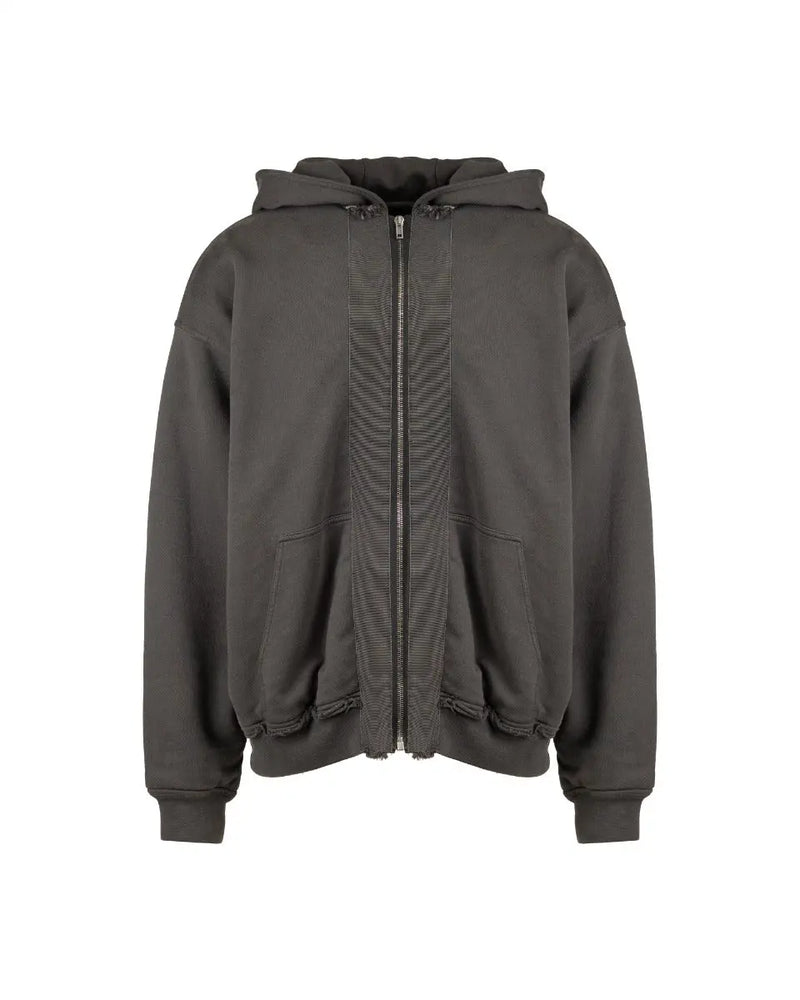 Haider Ackermann oversized double-layer dark-grey perth cotton zip sweatshirt thumbnail