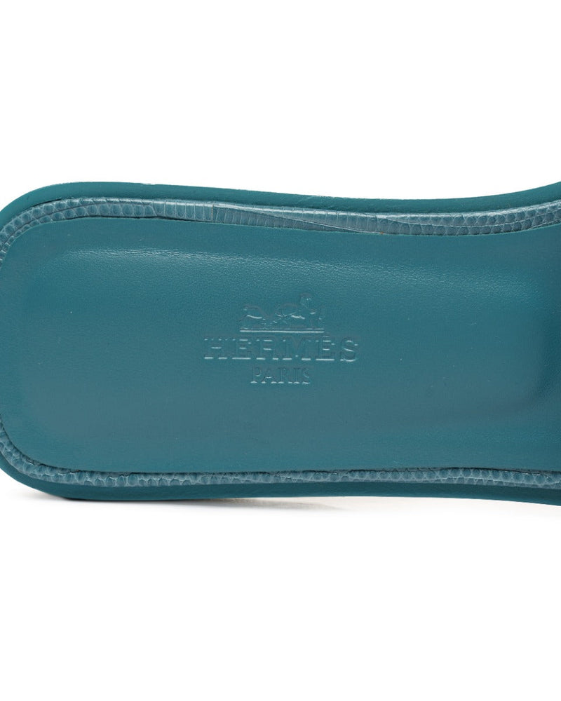 Hermes Oran Gris Antarctique lizard leather sandals thumbnail