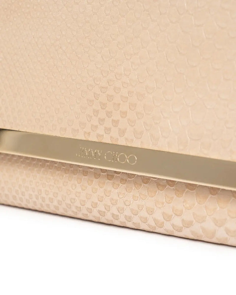 Jimmy Choo Milla snakeskin clutch on chain powder pink bag thumbnail