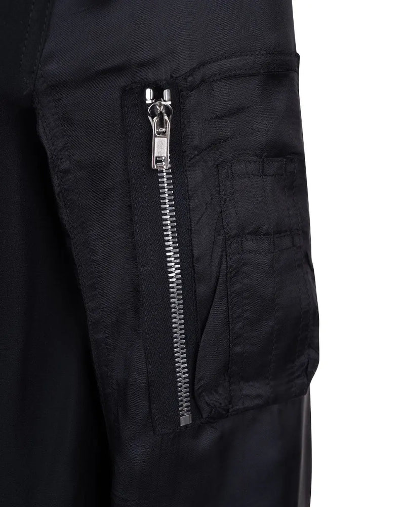 Rick Owens pleated-back black bomber jacket thumbnail