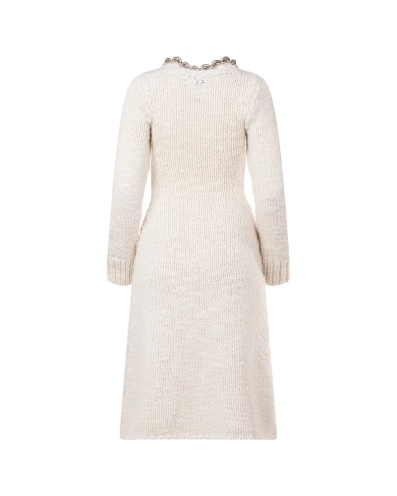 Bottega Veneta chain-embellished cream white knitted midi dress thumbnail