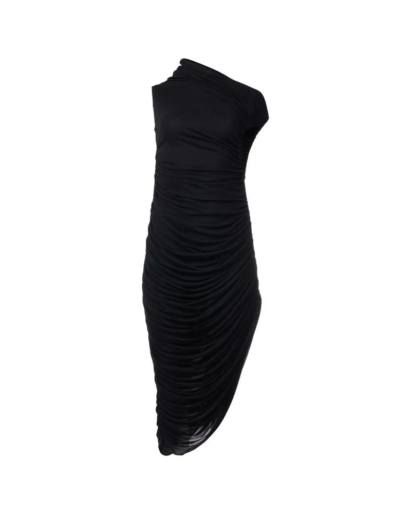 Ferragamo black asymmetric draped dress thumbnail