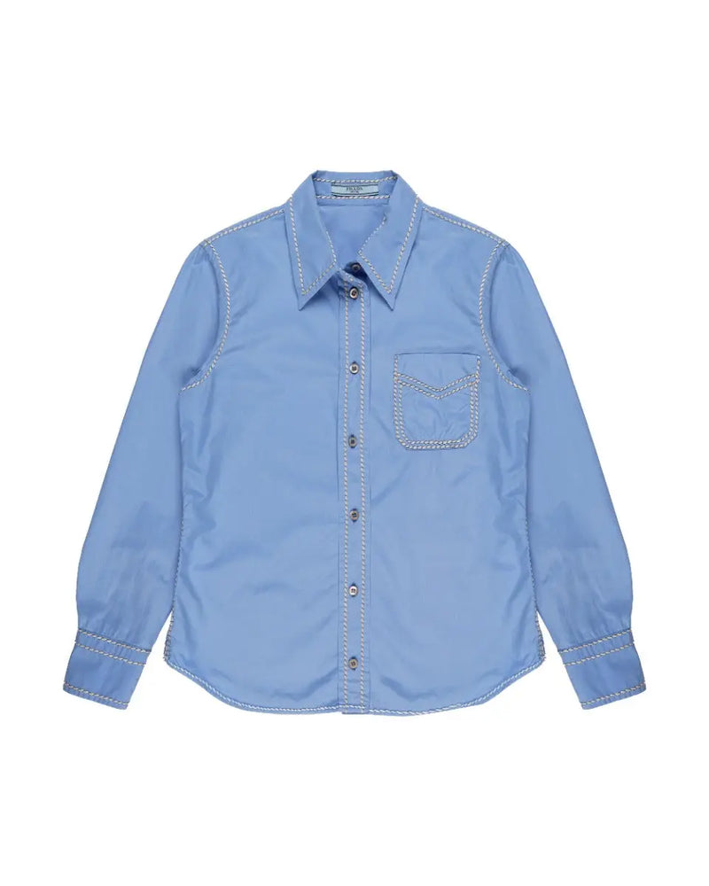 Prada contrast-stitching poplin blue button-up shirt thumbnail