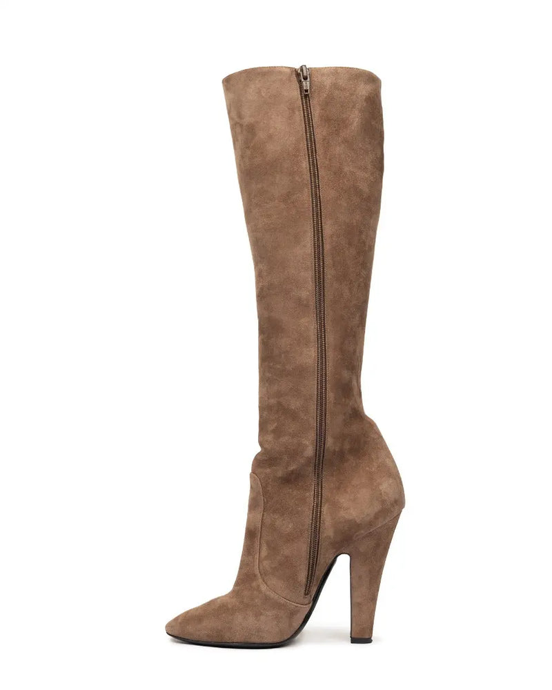 Saint Laurent Auteuil 105 velvet over-the-knee brown boots thumbnail