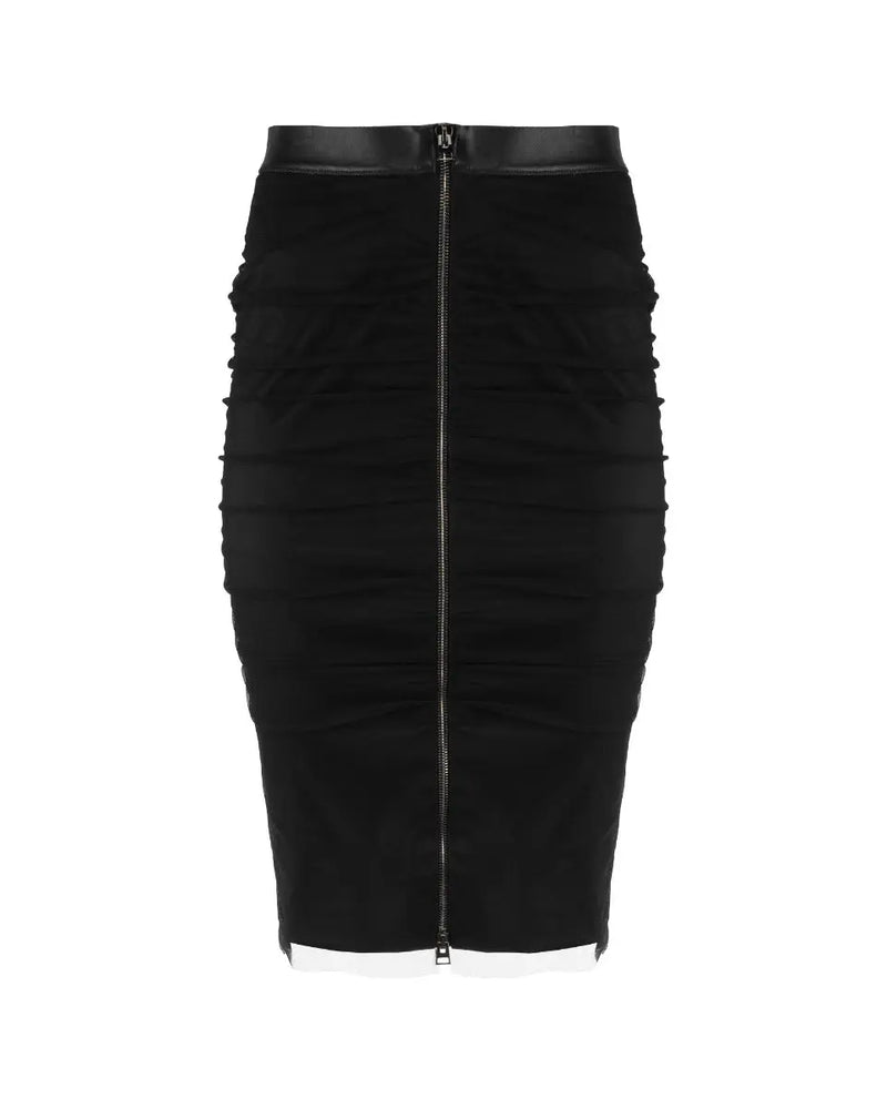 Tom Ford black tulle ruched pencil skirt thumbnail