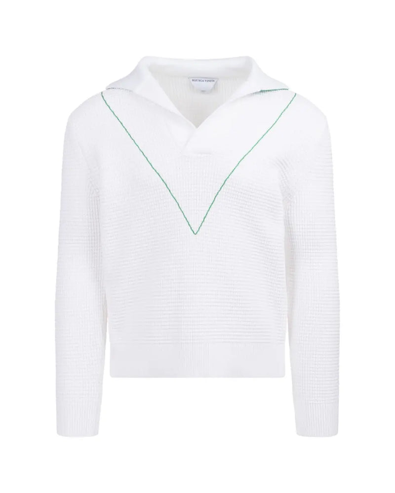 Bottega Veneta Salon 03 collared v-stitch white sweater thumbnail