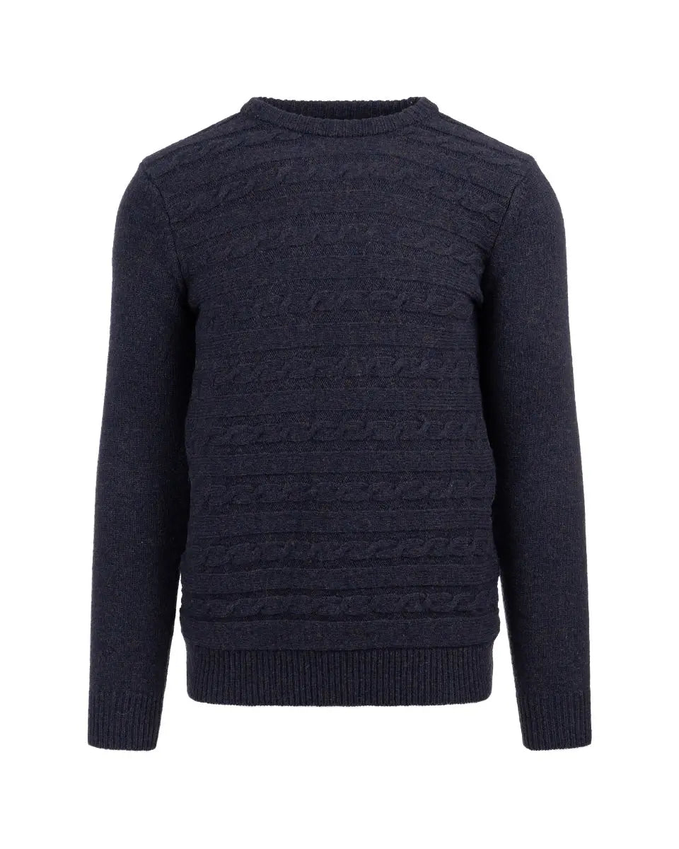 Raf Simons "RIOT! RIOT! RIOT!" cable woven navy crewneck sweater
