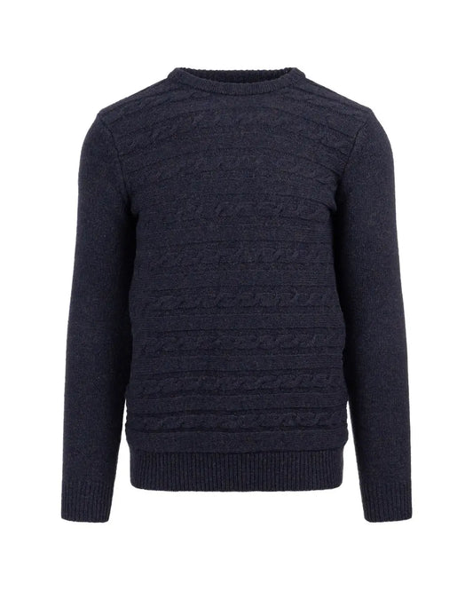 Raf Simons "RIOT! RIOT! RIOT!" cable woven navy crewneck sweater Raf Simons