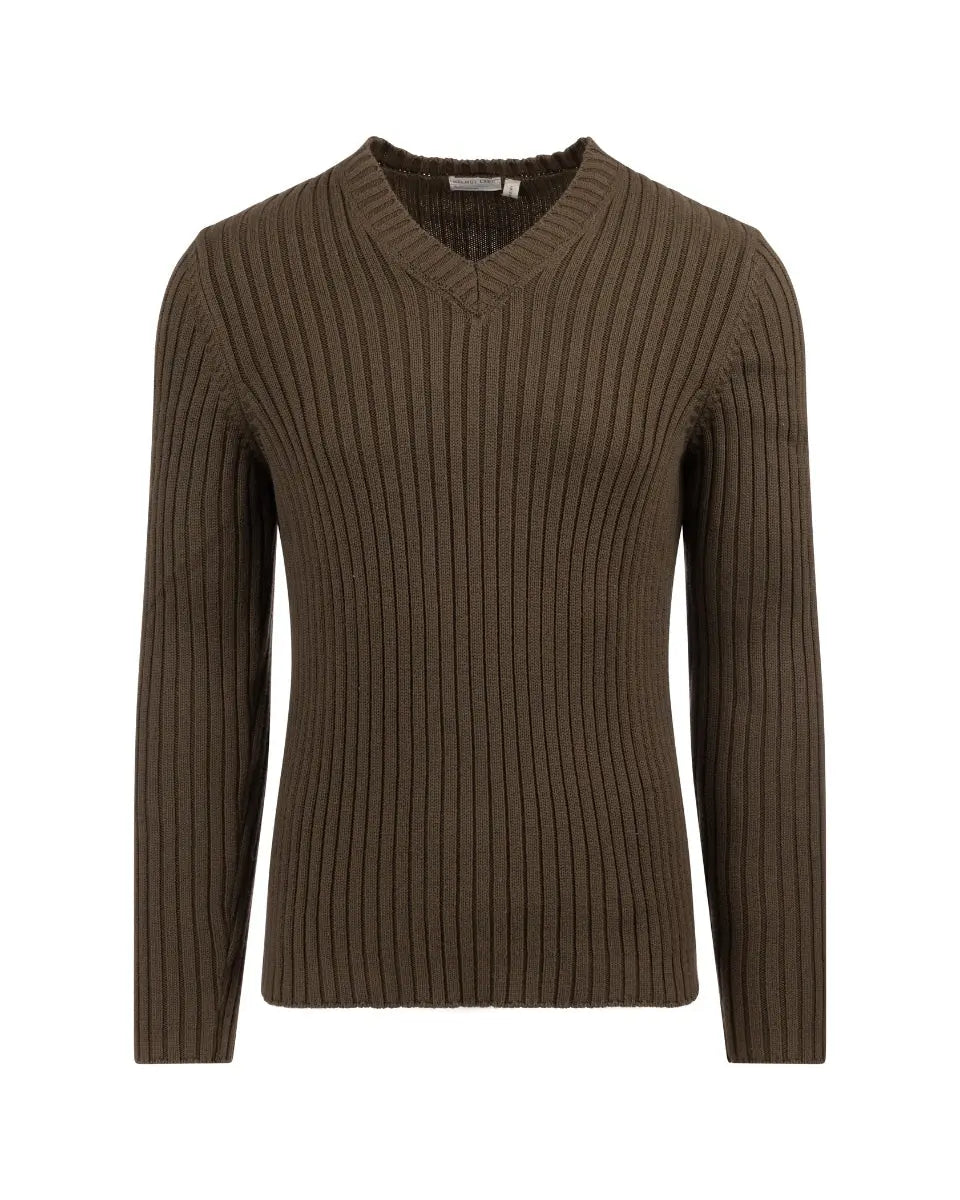 Helmut Lang military v-neck ribbed sweater