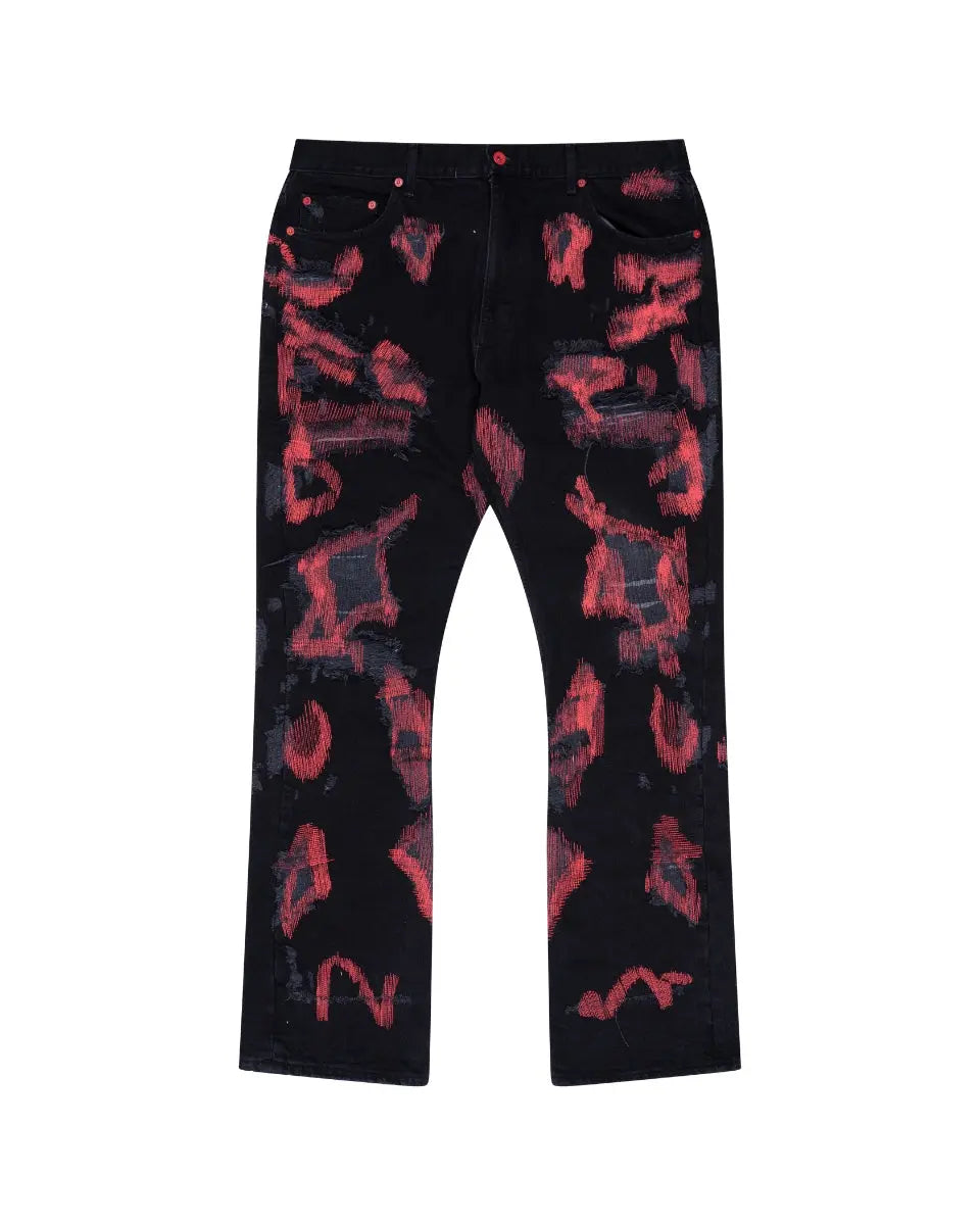Endless distressed embroidery denim pants