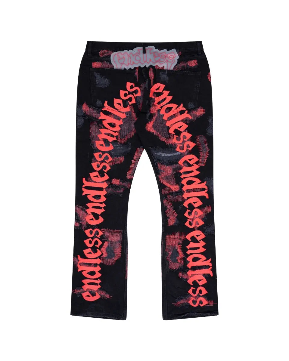Endless distressed embroidery denim pants Endless
