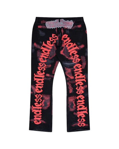 Endless distressed embroidery denim pants Endless
