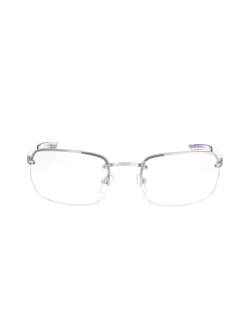 Burberry 00s Silver Checked Rectangle Sunglasses thumbnail