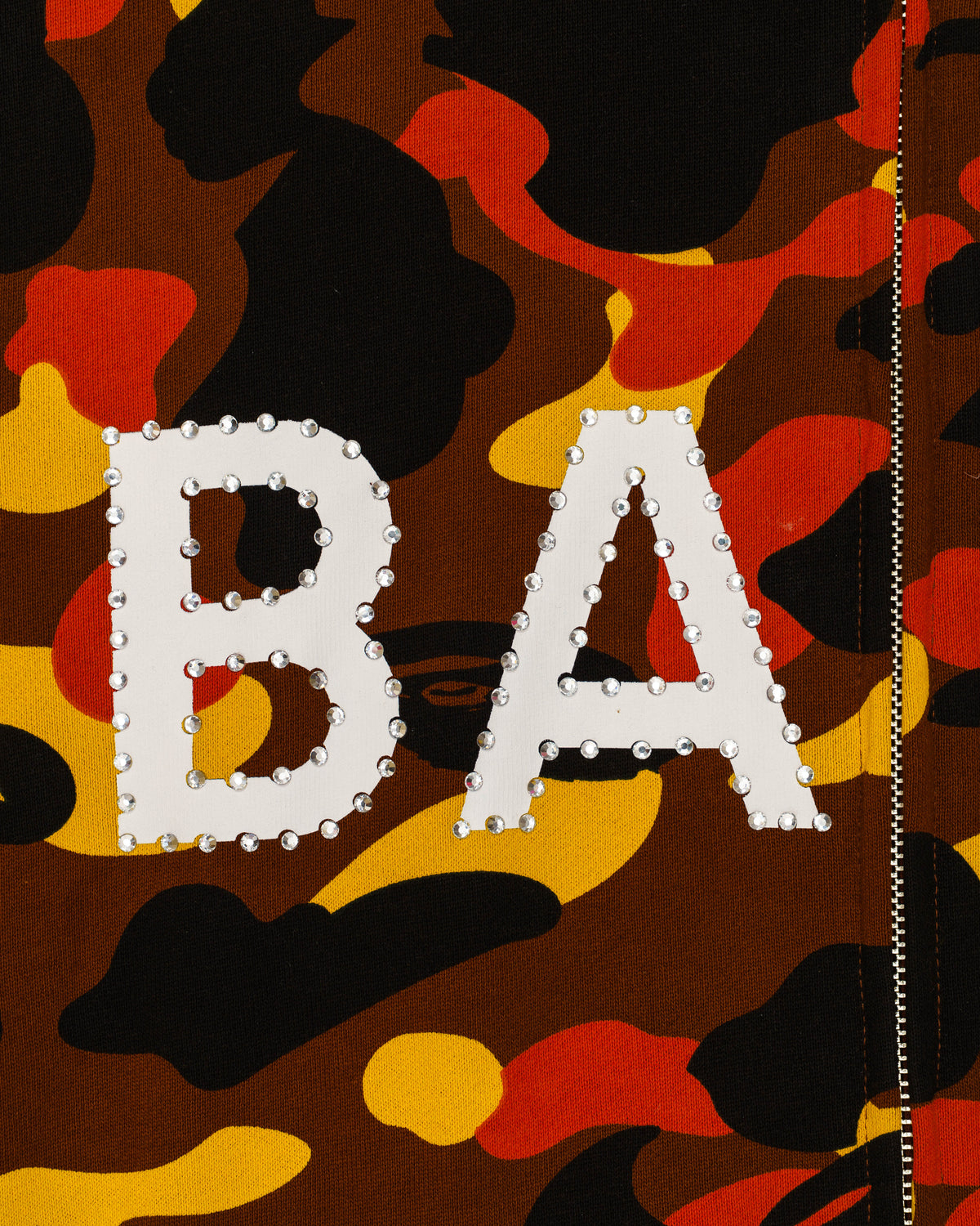 BAPE Orange Camo Rhinestone Logo Full Zip Hoodie