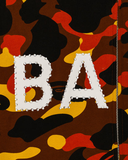 BAPE Orange Camo Rhinestone Logo Full Zip Hoodie