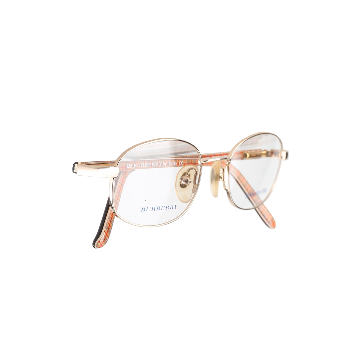 Burberry ’90s Check Brown Gold Oval Frame Glasses