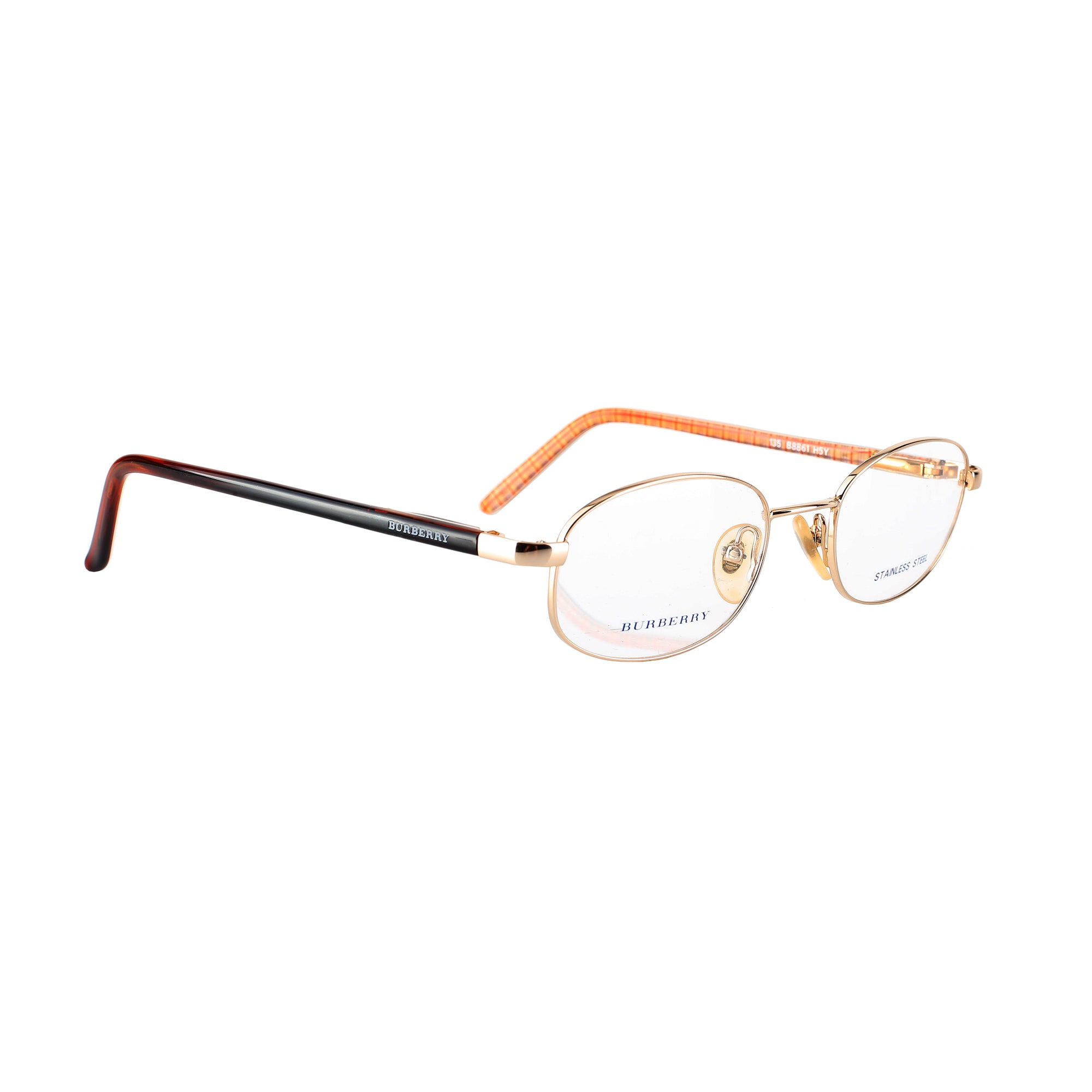 Burberry ’90s Check Brown Gold Oval Frame Glasses