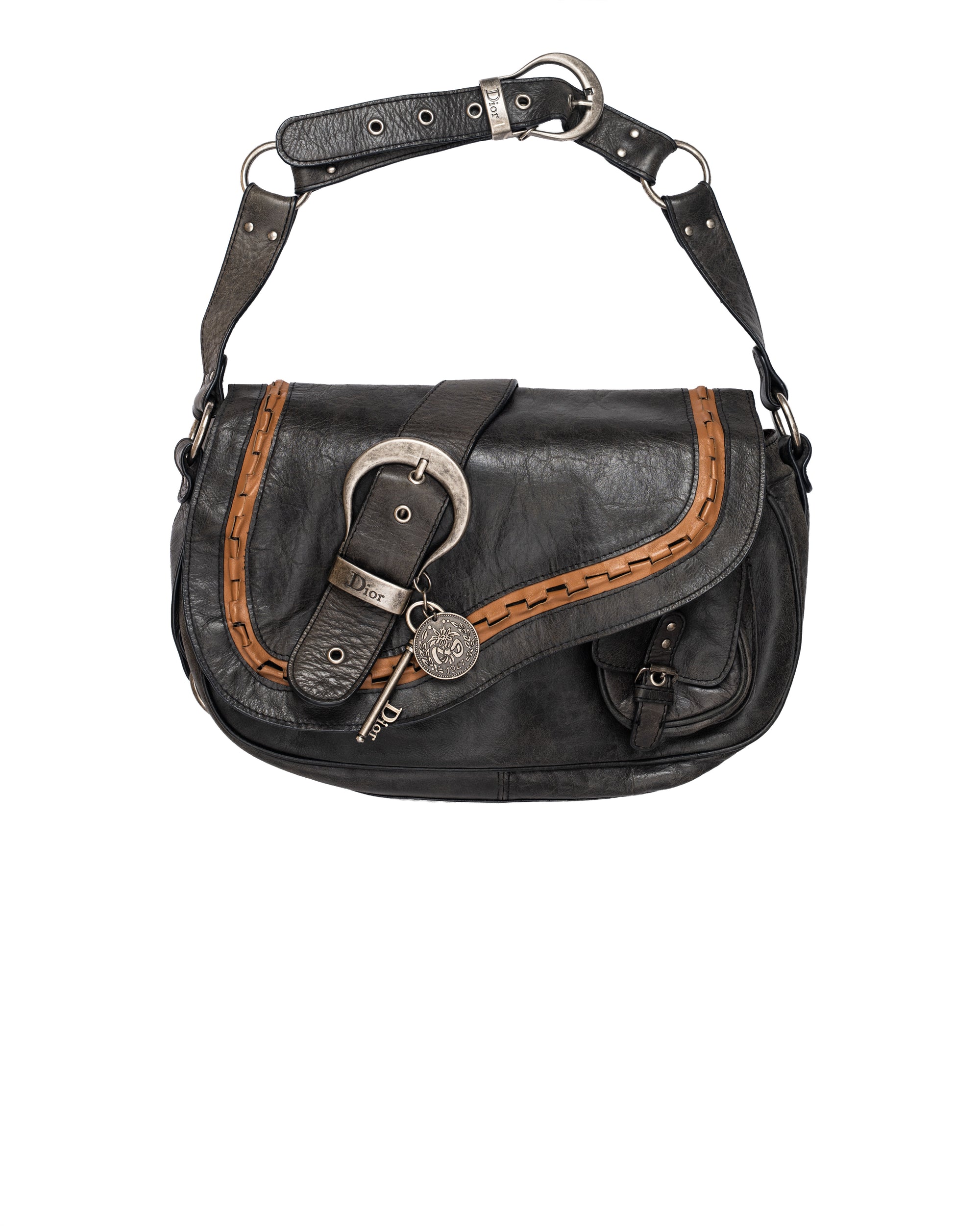 Christian Dior Gaucho Double Saddle Bag Grey Leather