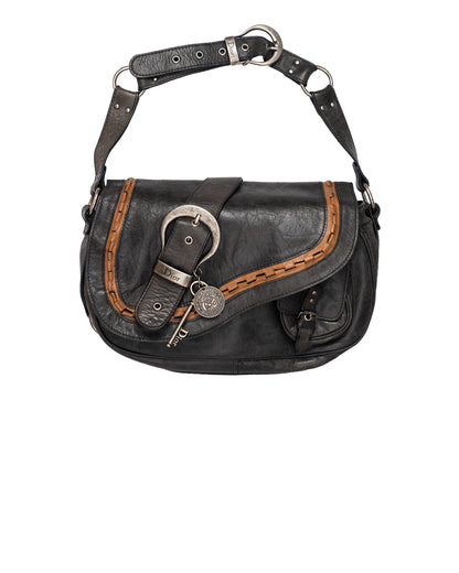 Christian Dior Gaucho Double Saddle Bag Grey Leather