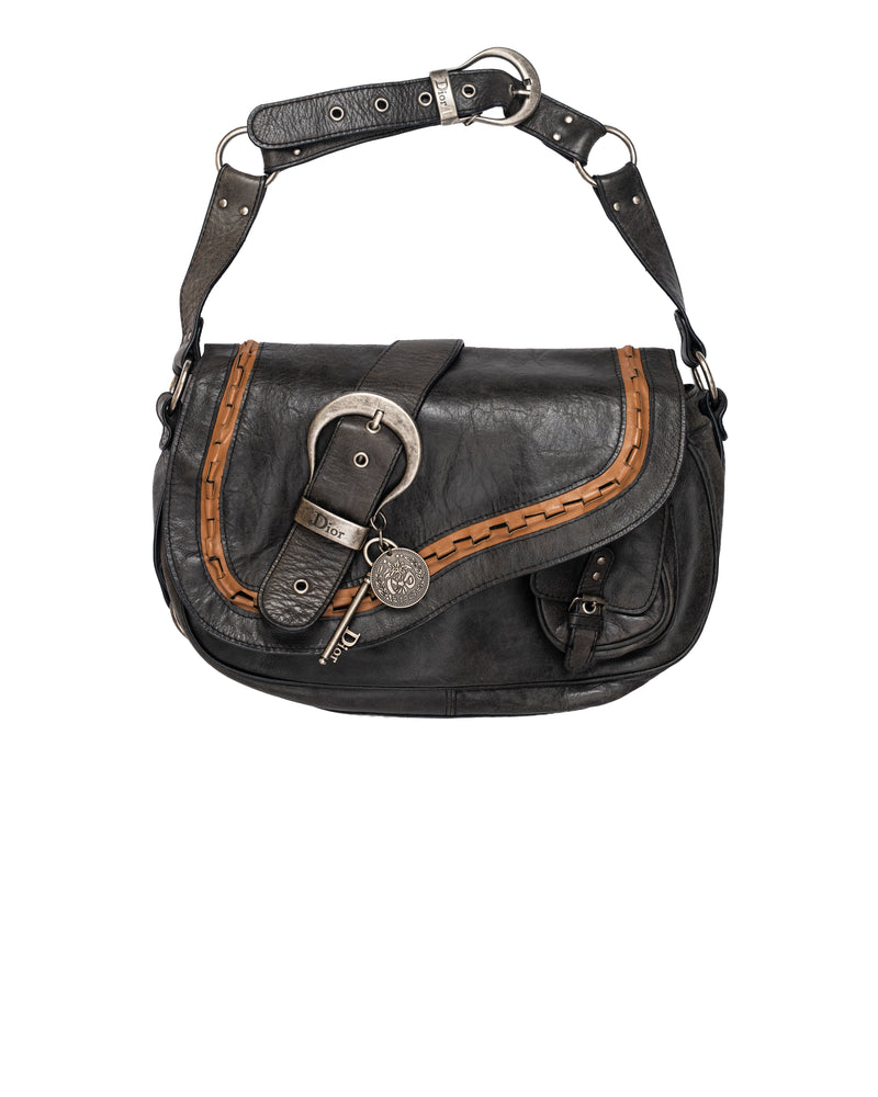 Christian Dior Gaucho Double Saddle Bag Grey Leather thumbnail