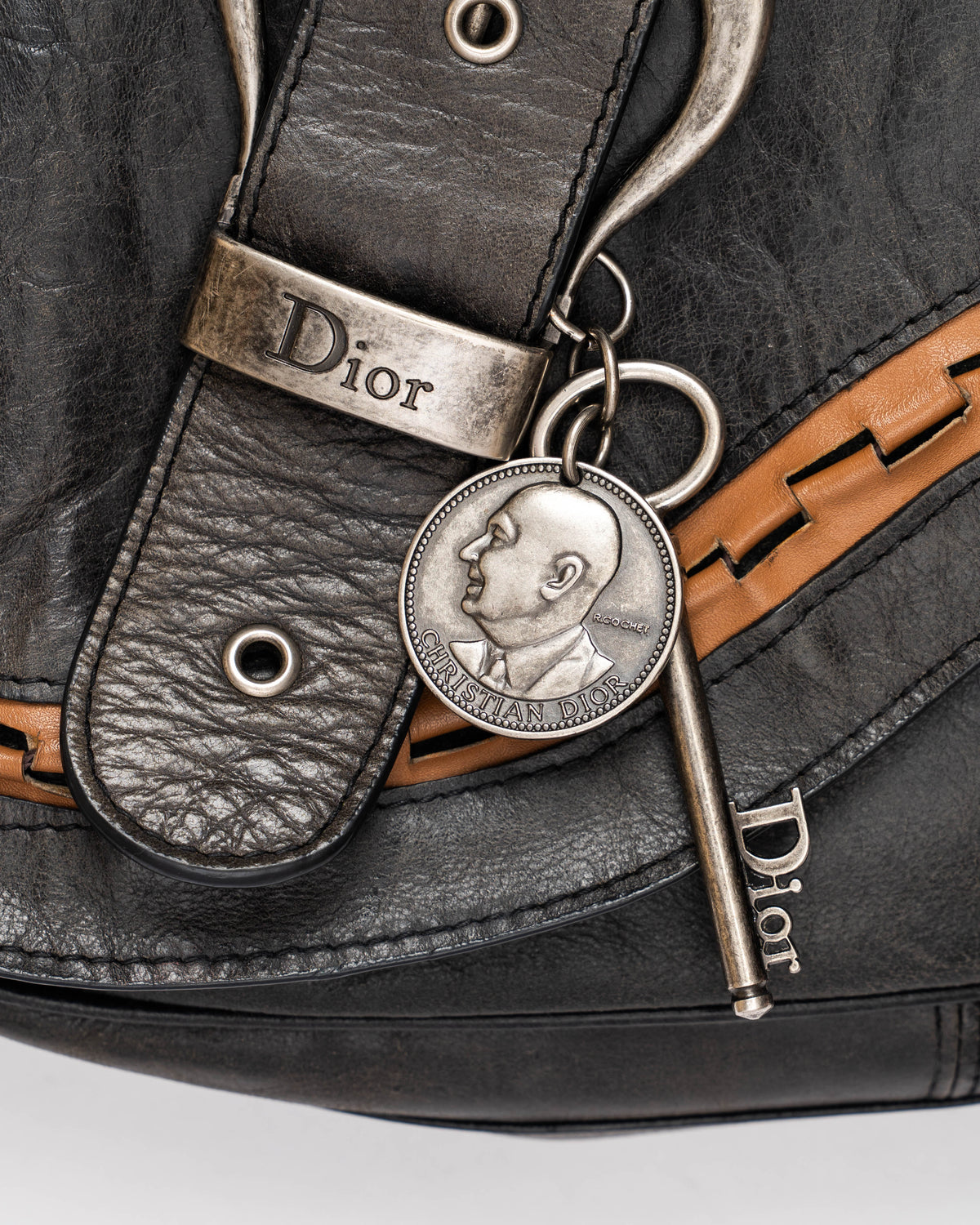 Christian Dior Gaucho Double Saddle Bag Grey Leather