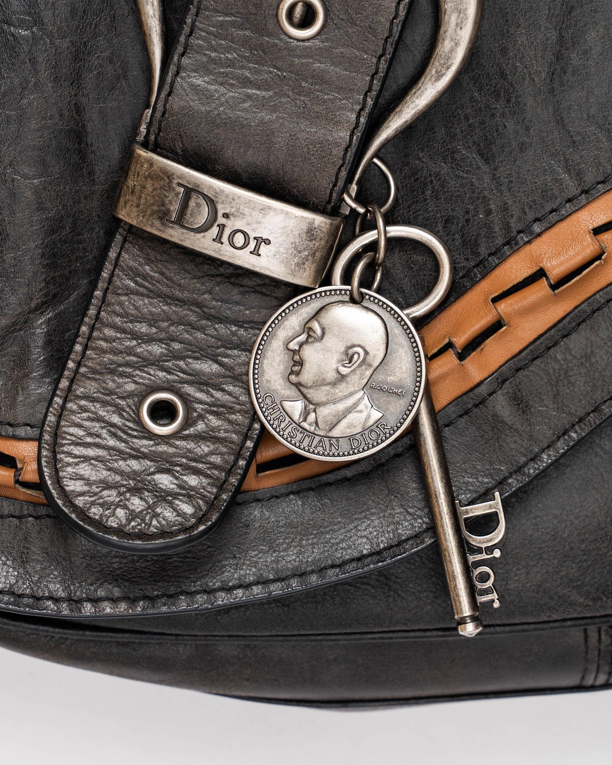 Christian Dior Gaucho Double Saddle Bag Grey Leather