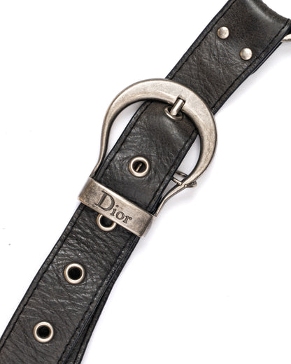 Christian Dior Gaucho Double Saddle Bag Grey Leather