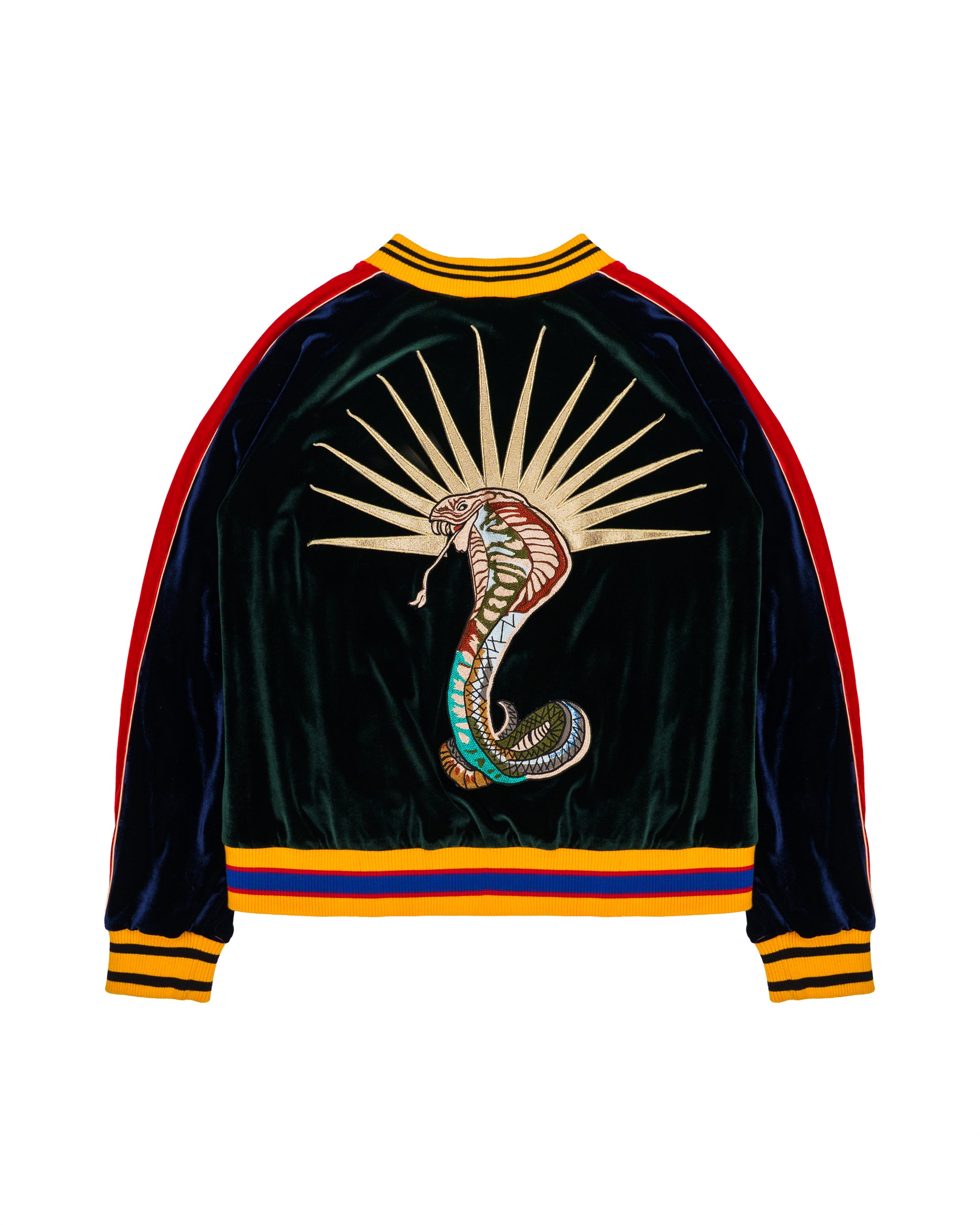 Gucci Velvet Souvenir Bomber Jacket Green Cobra Embroidery