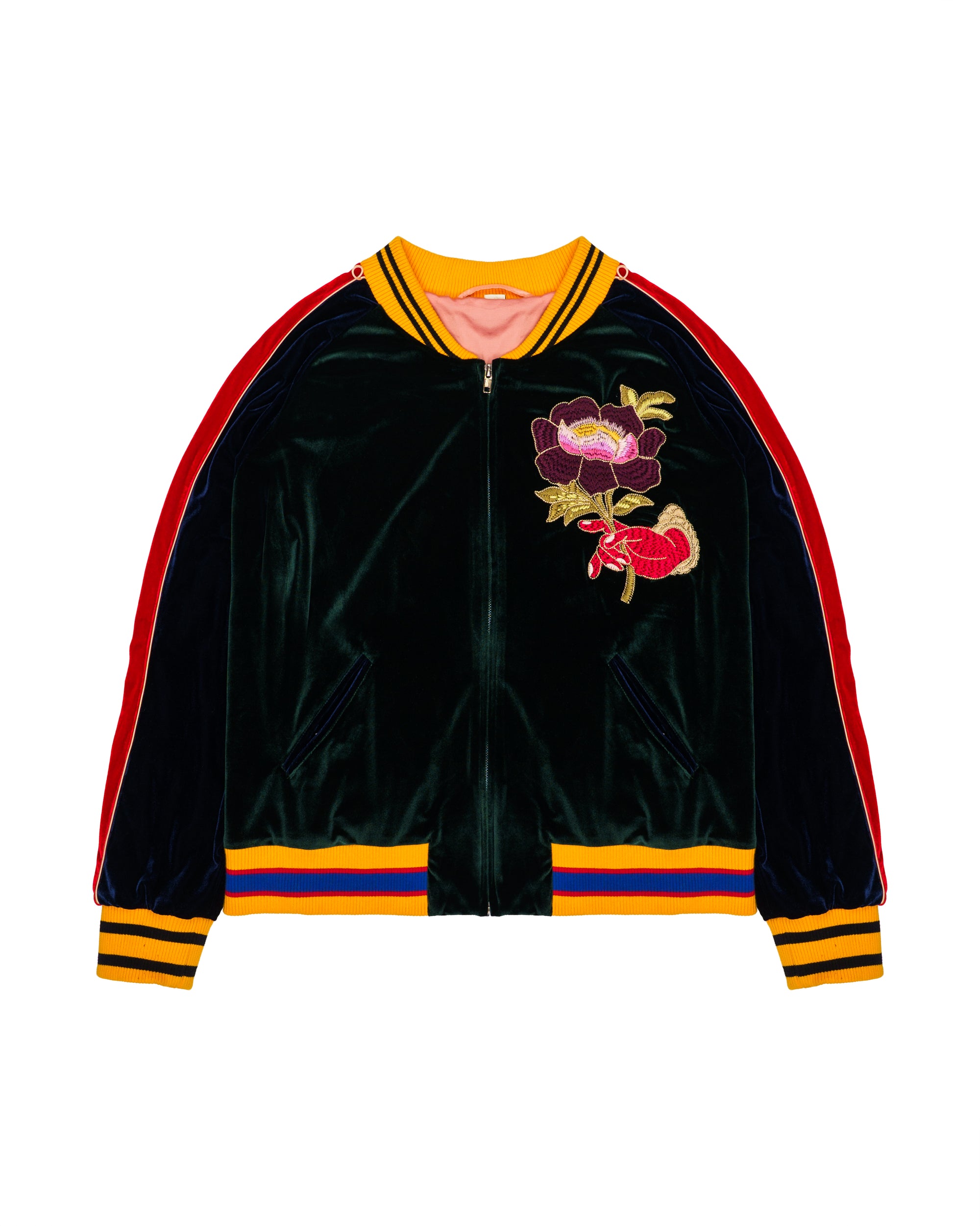 Gucci Velvet Souvenir Bomber Jacket Green Cobra Embroidery