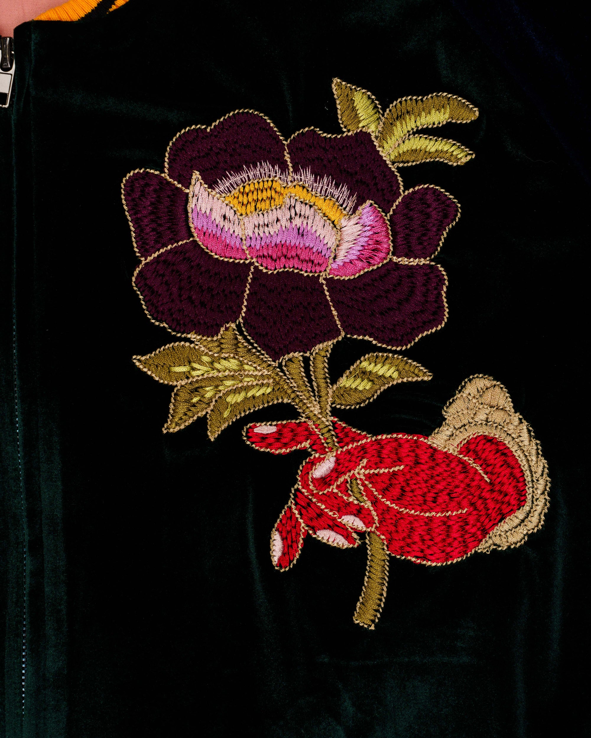 Gucci Velvet Souvenir Bomber Jacket Green Cobra Embroidery