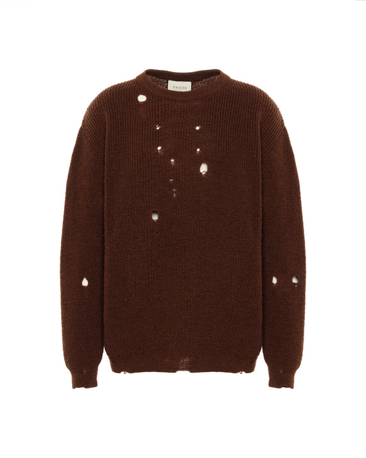 Gucci distressed brown wool oversized sweater Gucci