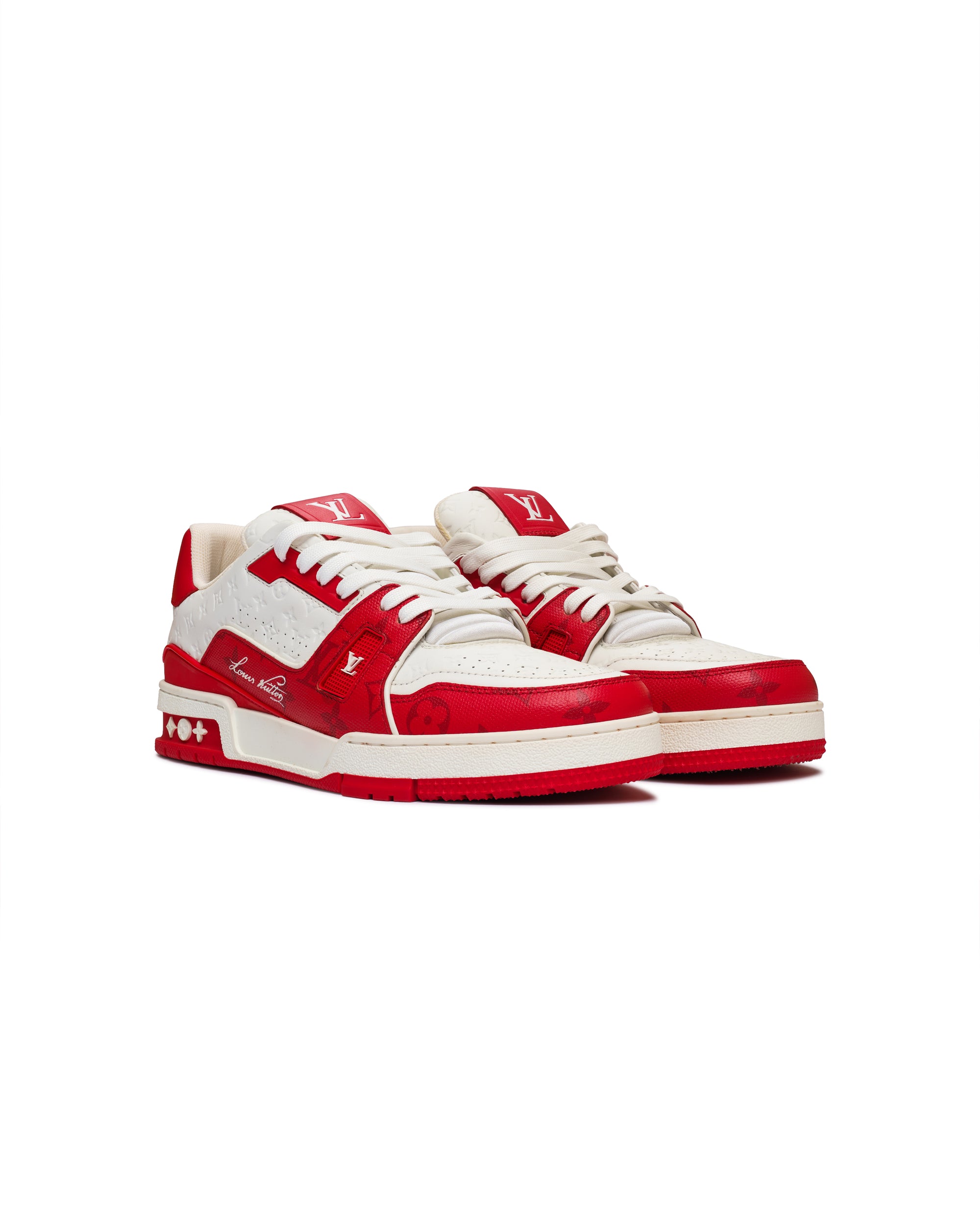 Louis Vuitton trainers red embossed monogram