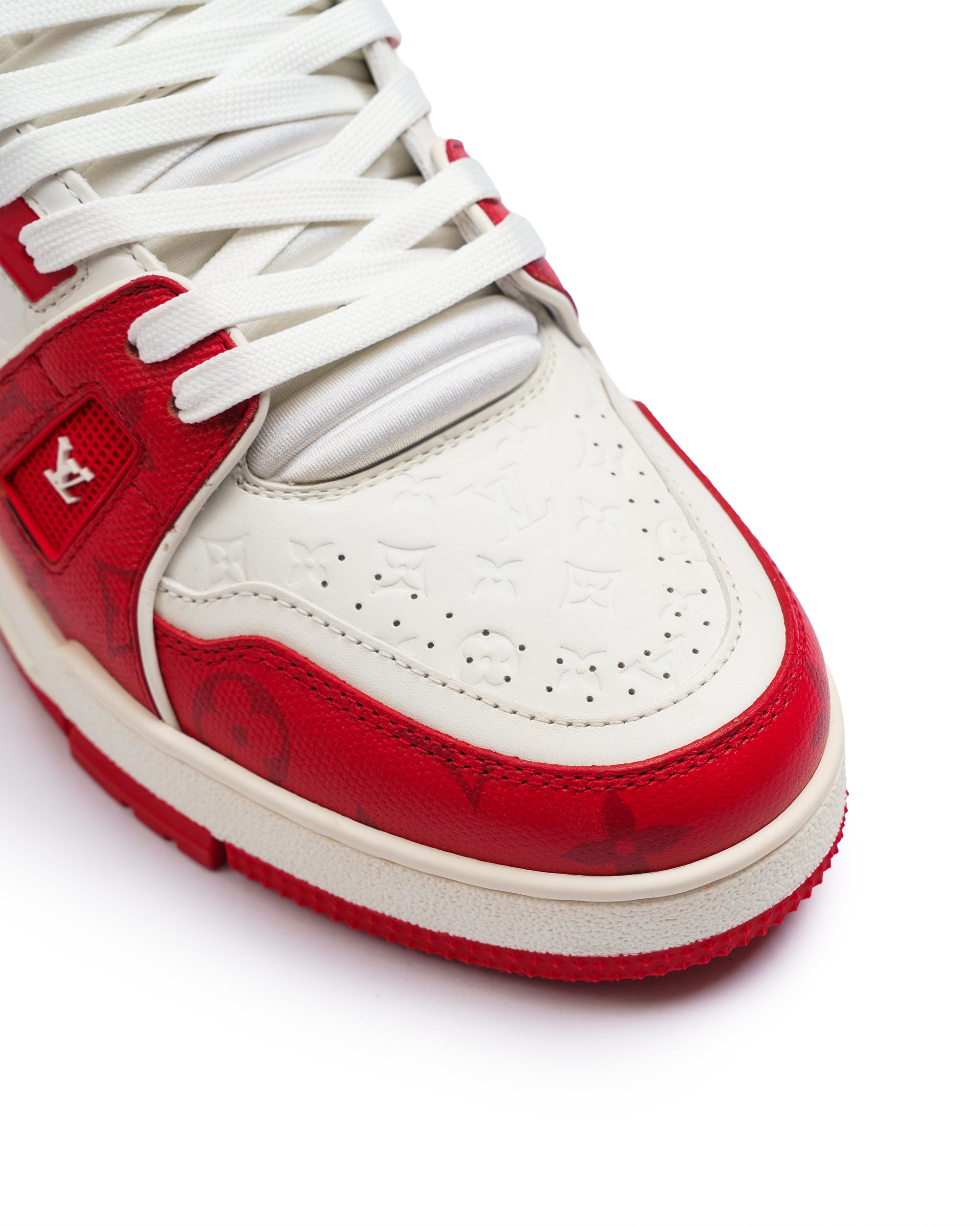Louis Vuitton trainers red embossed monogram