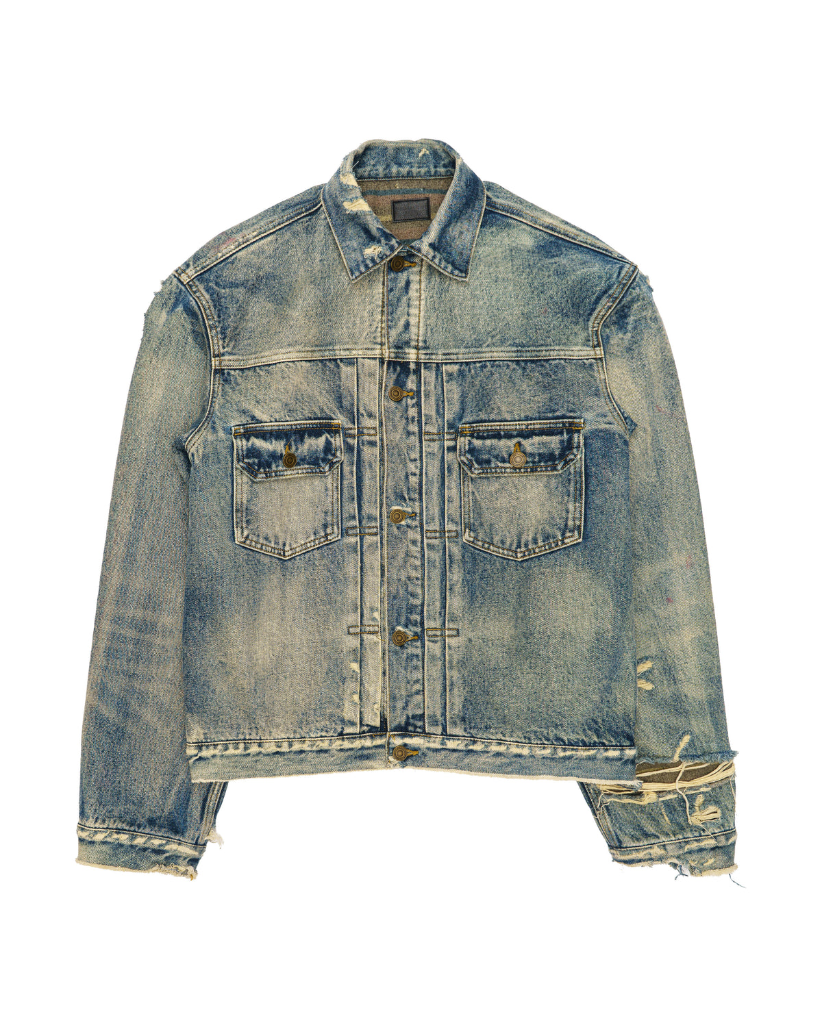 Saint Laurent distressed effect faded denim jacket