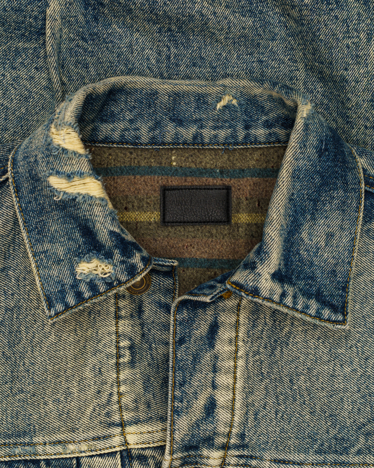 Saint Laurent distressed effect faded denim jacket