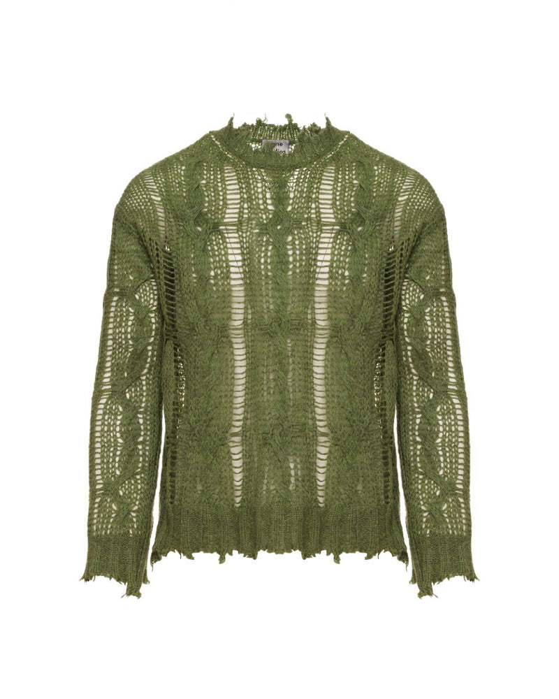 Acne Studios frayed cable-knit sweater thumbnail