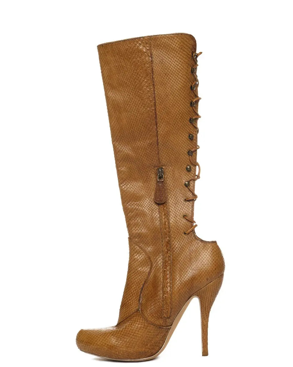 Alexander McQueen python snakeskin back-lace high heel boots