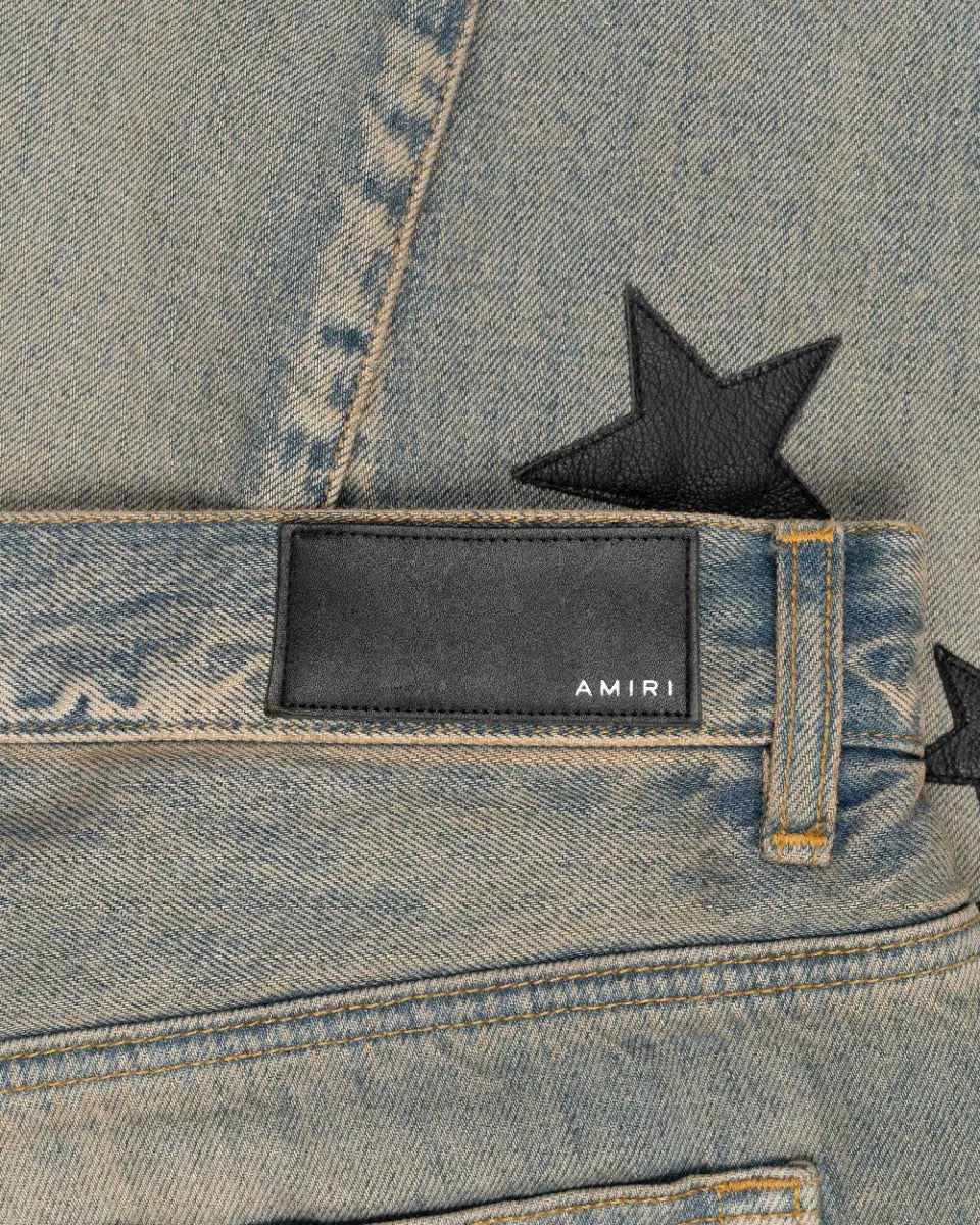 Amiri Indigo leather star denim pants