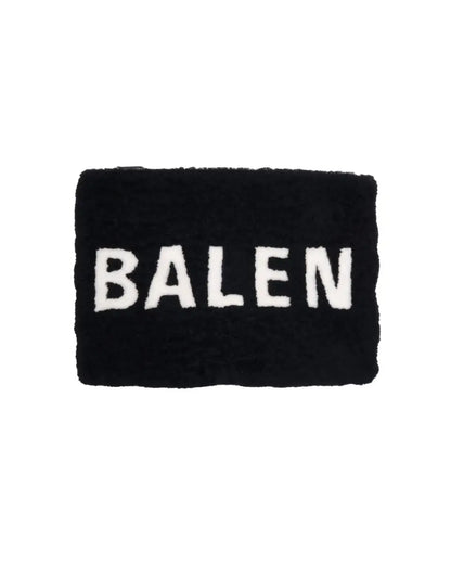 Balenciaga black shearling merino lamb logo zip clutch bag Balenciaga